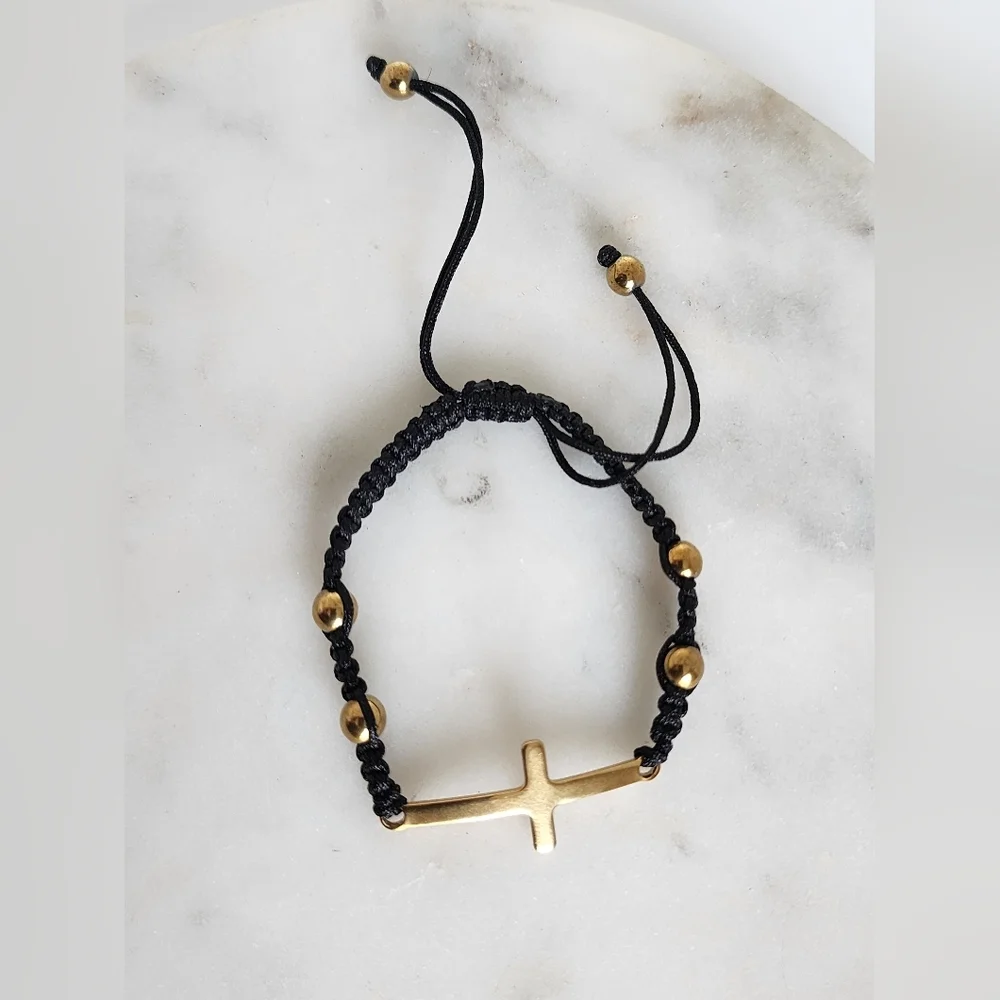 Black and Stailess Steel Cross Bracelet